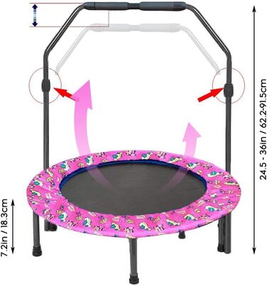 Батут дитячий, Ø ca 91смСкладаний ребаундер для міні-батута з поручнем, надійною накладкою та міцним чохлом для внутрішнього та зовнішнього використання Батут для стрибків фітнес (рожевий)