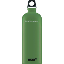 Алюмінієва пляшка для води SIGG 'Traveller 1 л, з бажаним гравіюванням Leaf Green, з іменним гравіюванням