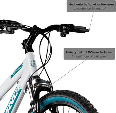 Мотоцикл Galano G600 MTB 26 дюймів для дорослих та підлітків від 145 см Гірський велосипед з амортизаційною вилкою Cross Bike 18 швидкісний перемикач білий/бірюзовий 33 см