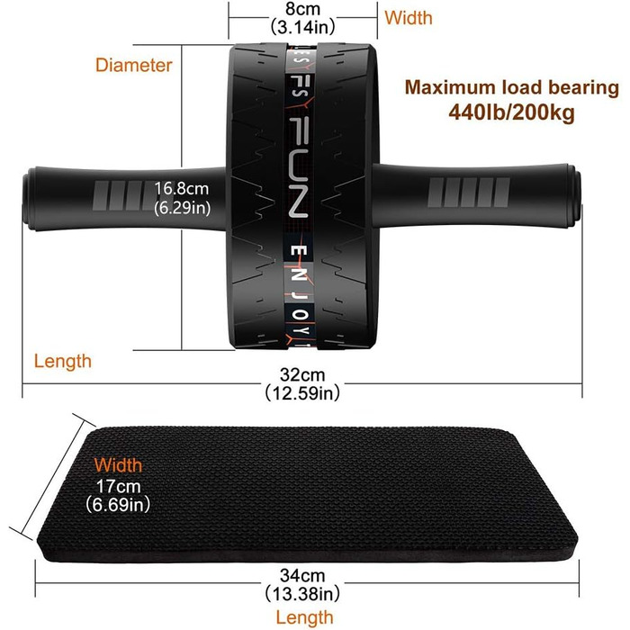 Тренажер для живота AB Roller incl Упор для колін, Ролик для м'язів живота з багатофункціональним, Тренування живота для чоловіків і жінок JFL02