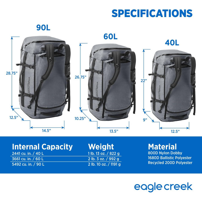 Тягач Eagle Creek Duffel 90L, екологічний, перероблений, вугілля