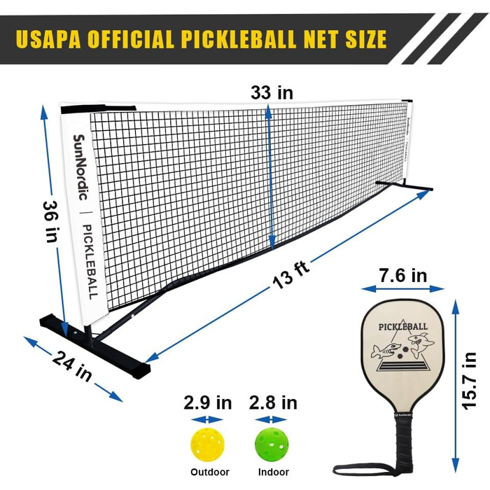 Портативний набір сіток для піклболу SunNordic, сімейні вправи, поліефірна сітка Pickleball із стійким до атмосферних впливів металевим каркасом і сумкою для перенесення, система сіток Pickleball для будь-яких погодних умов, на відкритому повітрі та в при