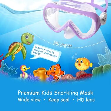 Набір для підводного плавання Kids, Окуляри для дайвінгу Kids Anti-og and Dry Snorkel - Маска для дайвінгу проти протікання Суха трубка Набір для підводного плавання для хлопчиків 4-14 (F, фіолетовий набір)