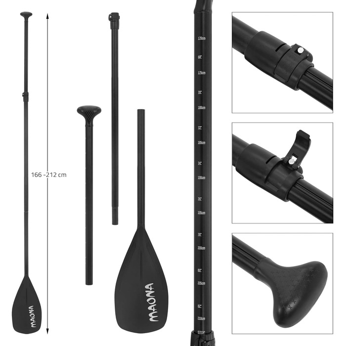Надувна SUP-дошка ECD Germany Maona 308 см, PVC, алюмінієве весло, комплект, бірюзова/чорна/рожева/сіра/оливкова – для серфінгу, веслування, паддлборду