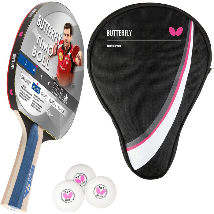 Ракетка для настільного тенісу Butterfly Timo Boll Silver Ракетка для настільного тенісу TT Hobby ракетка для амбітних гравців у вільний відпочинок висока якість Сертифікована ITTF каучук Addoy анатомічна форма ручки (пучок з чохлом DC1 та 3 кульками)