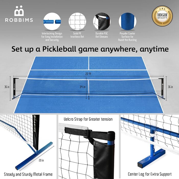 Набір ROBBIMS Pickleball: сітка, 4 весла, 8 м'ячів, сумка, інструкція