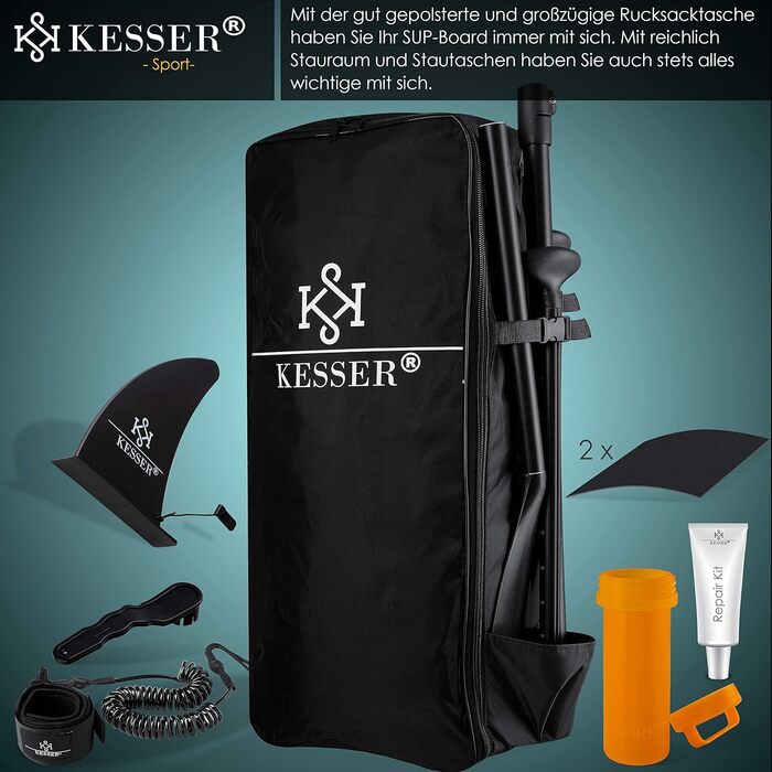 KESSER® Надувна SUP-дошка для веслування, преміум, 6 дюймів, з повним комплектом аксесуарів, для водного спорту, до 130 кг