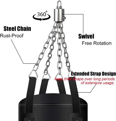 Боксерська груша висить без наповнення для дорослих підлітків JanTeelGO 120 см Бокс з боксерськими рукавичками, сталевим ланцюгом, обгорткою для рук - боксерська сумка ММА Кікбоксинг Карате Домашній тренажерний зал Тренування