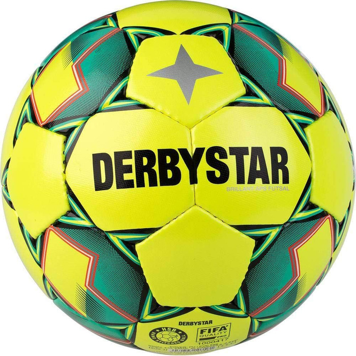 Футзал м'яч Derbystar Brillant APS для дорослих, жовто-зелено-оранжевий, розмір 4