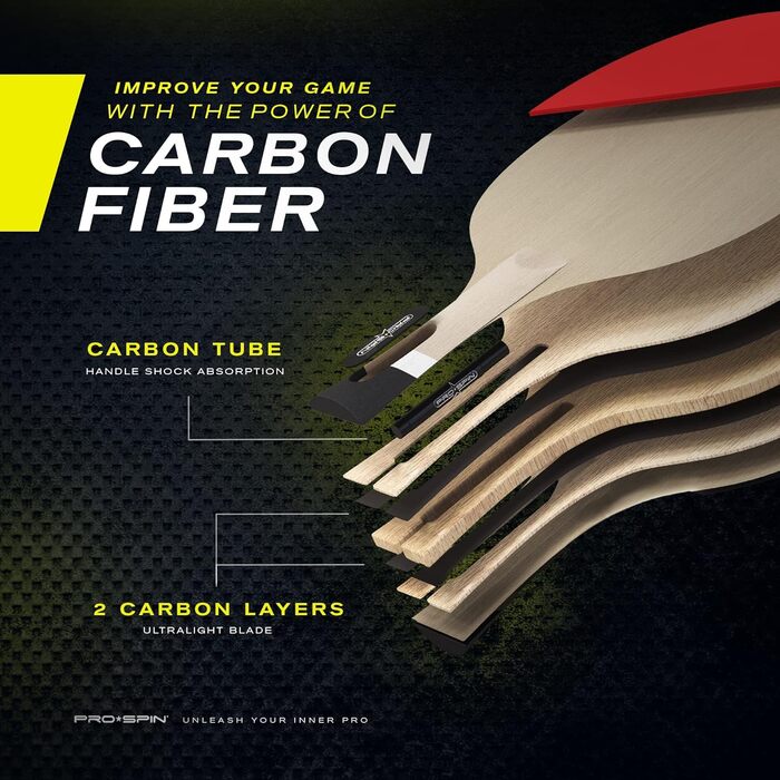 Ракетка для настільного тенісу PRO SPIN-Високоякісна ракетка для настільного тенісу з вуглецевим волокном Обмежена серія кольорів 7-шарове лезо серії Elite з гумою преміум-класу Включає захисний чохол (2 упаковки (червоний))