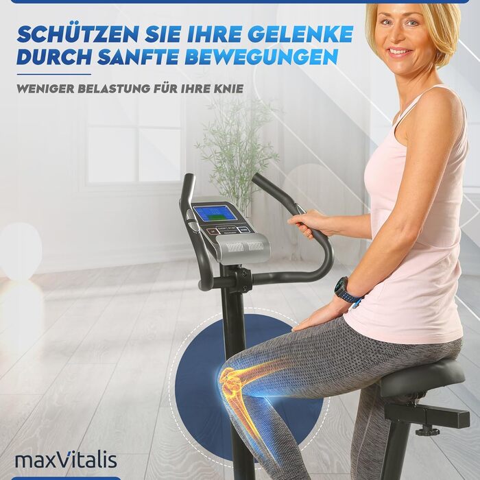 Ергометр maxVitalis active Pro 8.0 Велотренажер, 24 рівня опору, дисплей потужності у ватах, магнітна гальмівна система, маса маховика 7 кг Ш 49 x В 130 x L 84 см Срібло