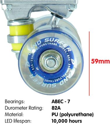 Повний скейтборд з прозорою декою 56 см ABEC-7 Кулькові підшипники PU LED колеса (59 мм), які загоряються під час руху сумка для перенесення (прозора палуба СИНІЙ / СИНІЙ СВІТЛОДІОД)