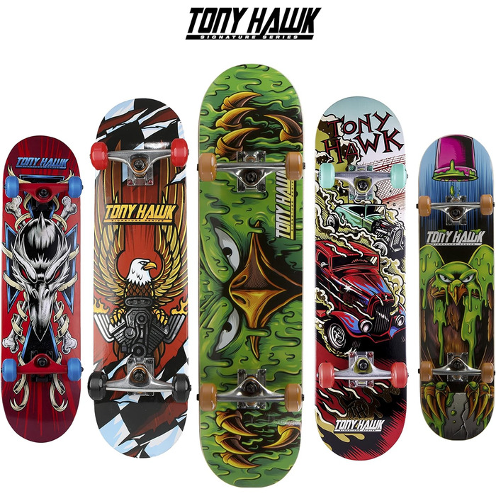 Скейтборд Tony Hawk 78,7 см Скейтборд Tony Hawk Signature Series 2 9-шаровий кленовий дек для круїзів, карвінгу, трюків і швидкісного спуску Slime Hawk