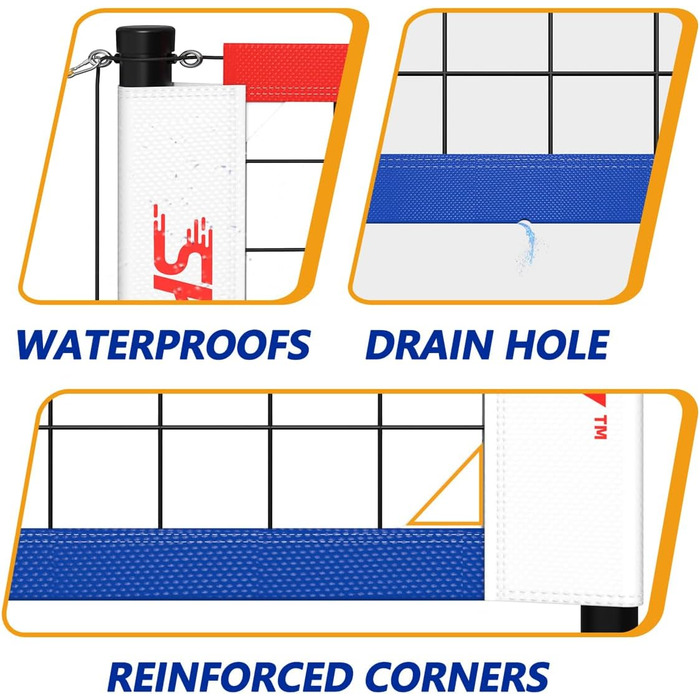 Міцний набір волейбольних сіток SKEERY, конструкція проти запотівання, регульовані алюмінієві планки, портативна волейбольна сітка для заднього двору, трави та пляжу червоний/синій