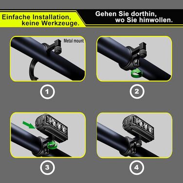 Світлодіодна велосипедна фара Glückpa 1400 Люмен, 4500 мА·год, надяскрава, USB-C, 5 режимів, стандарт StVZO