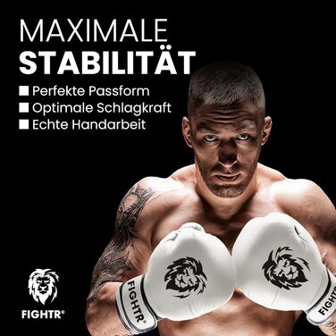 Боксерські рукавички FIGHTR 14 oz, біло-чорні, максимальний захист і стабільність, для боксу, ММА, муай-тай та кікбоксингу, з чохлом