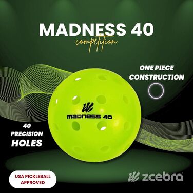 М'ячі ZCEBRA Pickleball 40 лунок Neon Green 6 уп. для приміщень