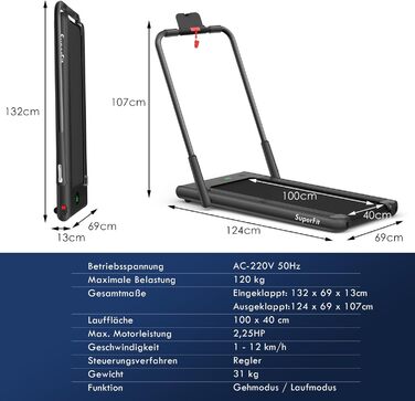 Складна бігова доріжка COSTWAY 2 в 1 2.25HP, килимок для ходьби під столом, Bluetooth, пульт, 1-12 км/год, домашня бігова доріжка (чорний)