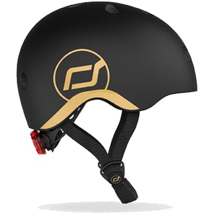 Дитячий захисний шолом Scoot & Ride XXS, чорний/золотий, з LED підсвіткою, регульований