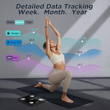 Цифрова вага для тіла з аналізом складу, BMI, Bluetooth, додатком, батарейки та мірна стрічка, модель 2024