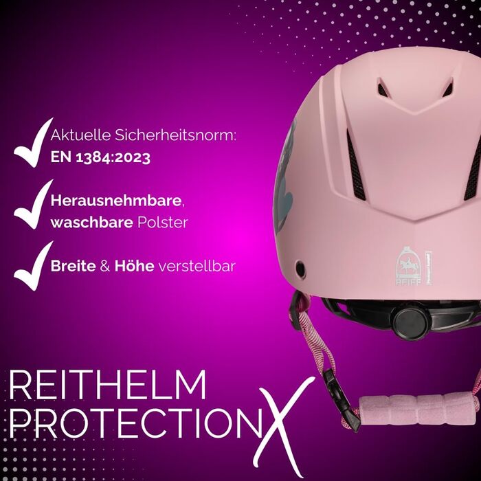 Дитячий захисний шолом PFIFF ProtectionX для верхової їзди, регульований, вентиляція, синій/чорний/рожевий, розміри XS (48-52 см) і S (52-56 см)