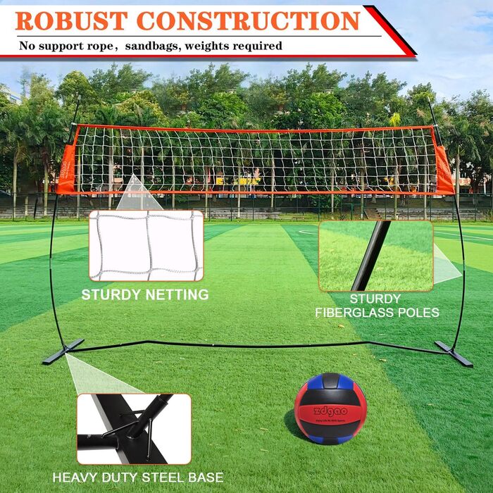 Портативна волейбольна тренувальна сітка 12 футів для ударів або подачі вправ, вільна сітка для тренувань з волейболу на відкритому та внутрішньому повітрі з регулюванням висоти, світіння в темному волейболі та волейбольна тренувальна сітка для перенесенн
