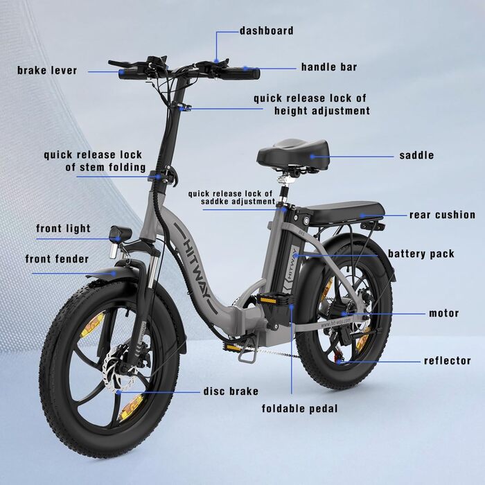 Електровелосипед HITWAY E-Bike20 Fat Tire, 12 Ач, 35-90 км, 7 передач