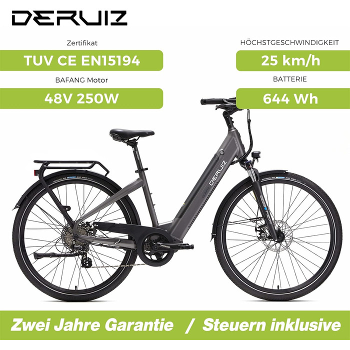 Електровелосипед DERUIZ 28 BAFANG 250Вт 25км/год QUARTZ Grey