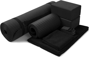 Набір для йоги BalanceFrom GoYoga 7-в-1: килимок 1/2'' з ременем, 2 блоки, рушники, ремінь та наколінник, чорний