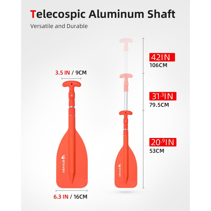 Весло телескопічне Abahub 53-106см, легке, T-ручка, 2шт, Пом/Син/Жов
