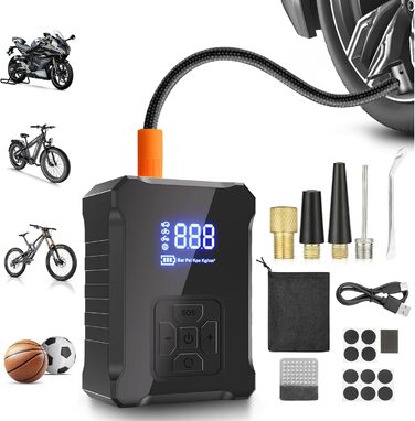 Електричний насос для велосипедів Fitense, 150 PSI, портативний, з цифровим манометром для шосейних, гірських, електровелосипедів та мотоциклів, підходить для вентилів Presta і Schrader