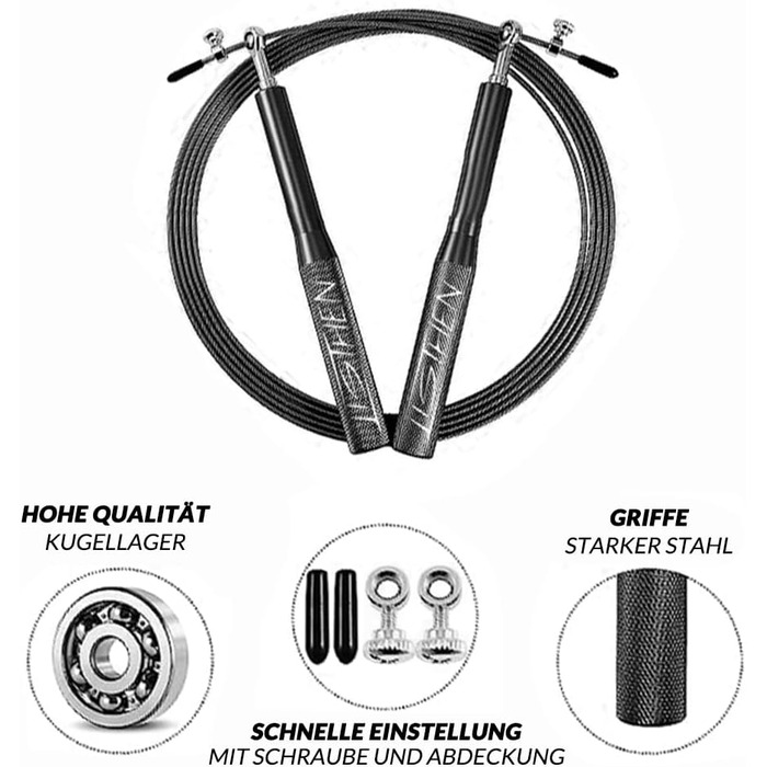 Скакалка LISTHEN для боксу, ММА, кросфіту, регульована, 3 м, швидкісна