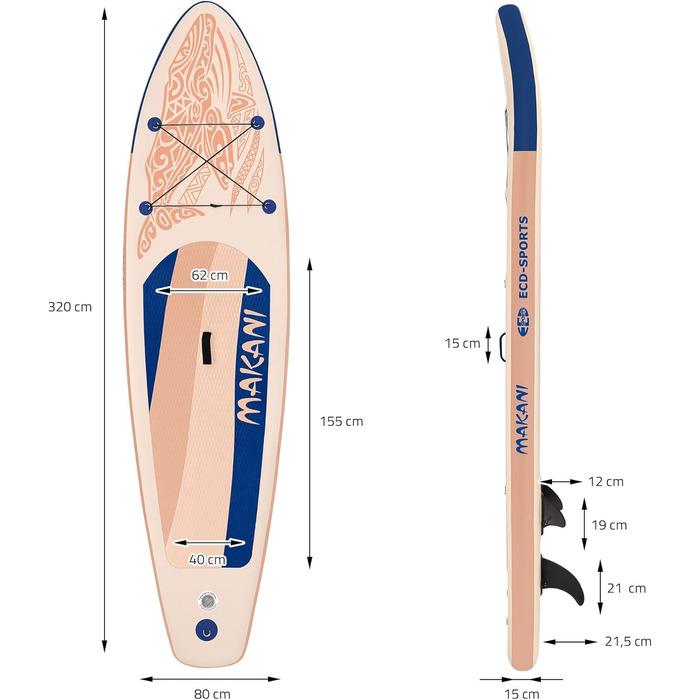 Надувна SUP-дошка для веслування стоячи 305/308/320/380 см, до 120/150 кг, товщина 10/15 см, з сидінням для каяка, комплект: сумка, весло, різні моделі