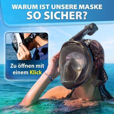 Відзначена нагородами маска для підводного плавання KAIMANA для дітей та дорослих - абсолютно безпечна для CO - включаючи сумку для перенесення - маска для дайвінгу для дорослих - маска для повного обличчя маска для дайвінгу дитяча L-XL чорна