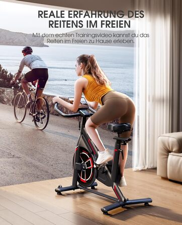 Велотренажер Heimtrainer з додатком, тихий LCD ергометр до 150 кг, 15 кг маховик, спінбайк для дому з регулюванням опору, м'яке сидіння