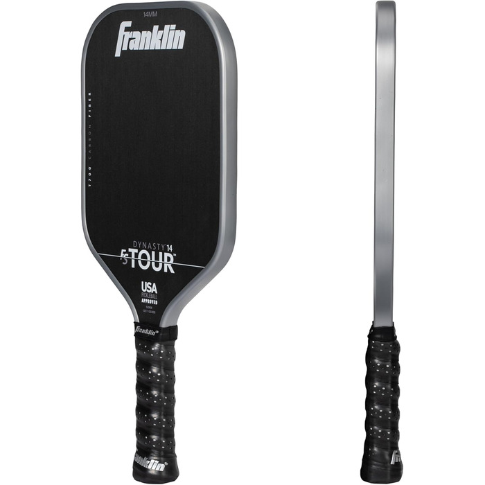 Професійна ракетка для піклболу Franklin Sports FS Tour Series з сирого карбону T700, затверджена USA Pickleball, цільна конструкція з епоксидною смолою, моделі Dynasty і Tempo, товщина 14/16 мм, сірий, синій, рожевий