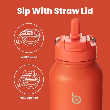 Спортивна пляшка bottlebottle, 1 л, нержавіюча сталь, ізольована, зі зручним трубочкою та контейнером для пігулок, помаранчева