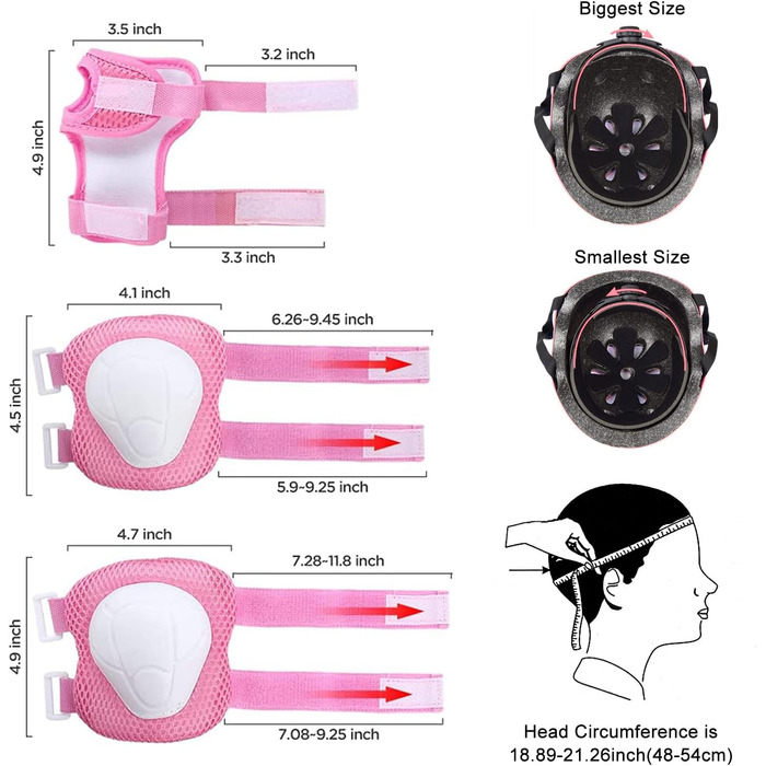 Комплект протекторів для скейтборду mopalwin з шоломом, захисне спорядження 7 шт. Діти з шоломом Хлопчики Дівчатка Налокітники Наручники Наколінники для скейтборду Велосипед Роликові ковзани Роликові ковзани Рожевий