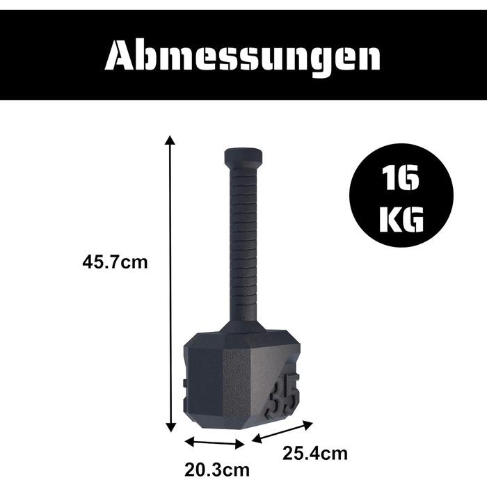 Гиря Tribe WOD Hammer 7-31кг / 15-70lb - кросові тренажери для нарощування м'язової маси, кардіофітнес, обважнювачі для жінок і чоловіків (16 кг)