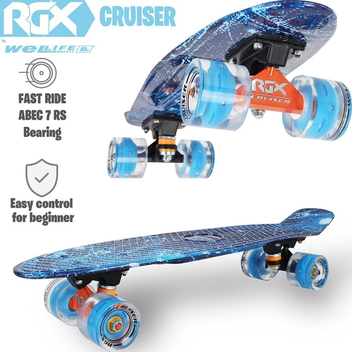 Скейтборд Mini Cruiser Series RGX Skate 22 дюйми 56см для дітей Підлітки Дорослий скейтборд з колесами, що світяться, PU 78A Cruiser з кольоровими вогнями Flash Світлодіодний кульковий підшипник ABEC-7