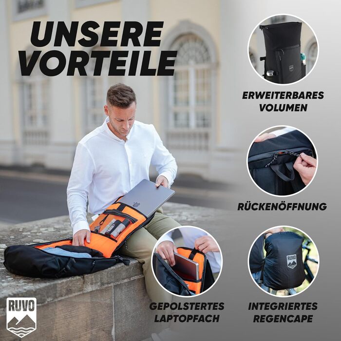 Рюкзак RUVO Rolltop, водовідштовхувальний, міцний (чорний)