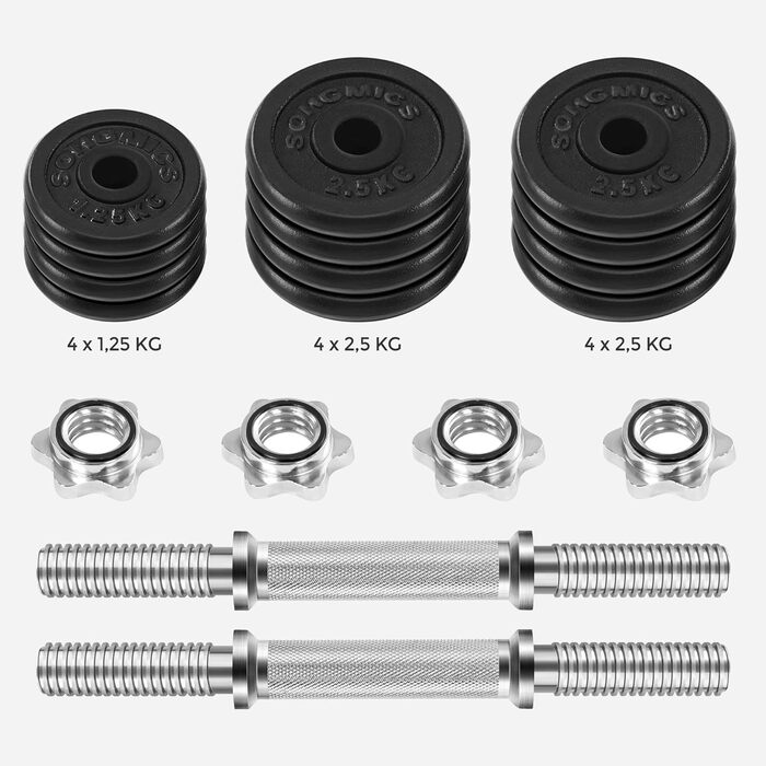 Гантелі SONGMICS, набір чавунних гантелей, регульовані, для чоловіків і жінок, тренування, фітнес тренування, важка атлетика в домашніх умовах, тренажерний зал 30 кілограм