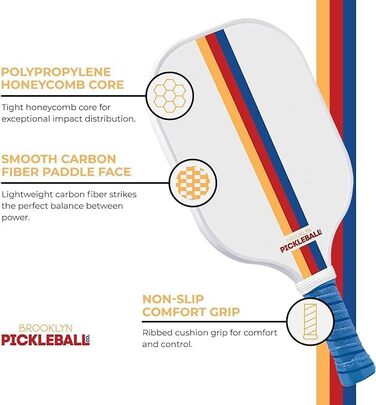 Набір для піклболу Brooklyn Pickleball Co: 2 білі карбонові ракетки, 4 м'ячі, чохол, рельєфна нековзна ручка, стартовий комплект
