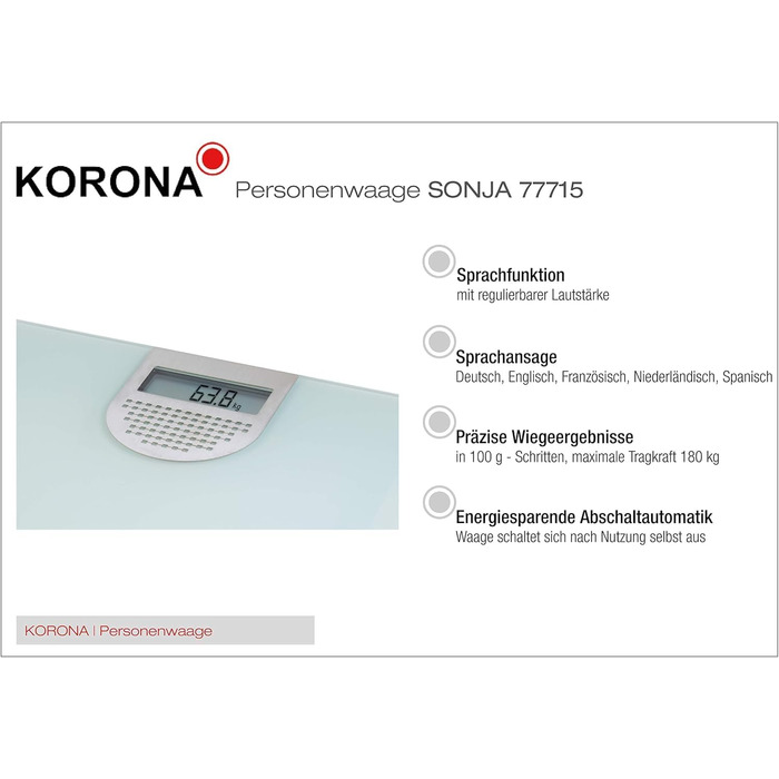 Ваги для ванної Korona 77715 Sonja Glass - професійні до 150 кг