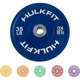 HulkFit кольоровий олімпійський диск із гуми 5,1 см зі сталевою втулкою для силових тренувань, важкої атлетики та кросфіту, одиничний, пара або комплект
