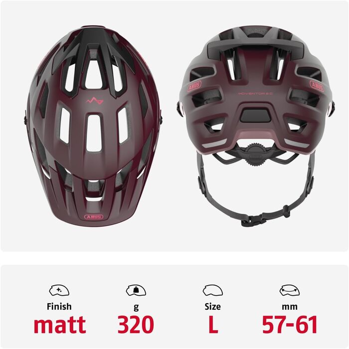 Велошолом ABUS Moventor 2.0 для MTB, універсальний, темно-червоний, розмір L (57-61 см), для жінок і чоловіків, комфортний шолом для гірського велосипеда