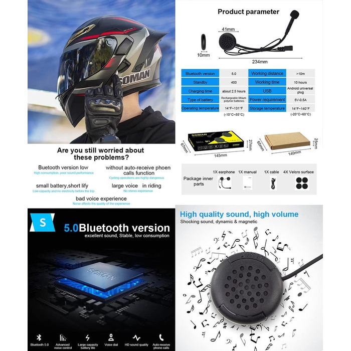 Модульний Bluetooth мотошолом для дорослих, подвійний візор, мікрофон з шумозаглушенням, сертифікат ECE, чорний/білий глянцевий або матовий