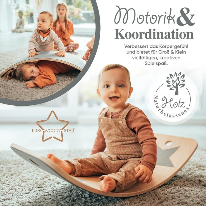 Дитяча балансувальна дошка Kids Woody Star 80x30 см з мотузкою, фетром та антиковзним покриттям, дерев'яна іграшка Монтессорі для дітей від 3 років