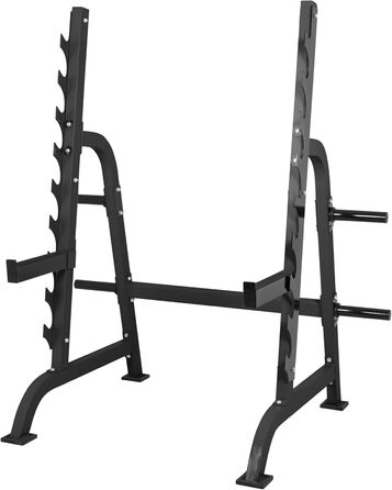 Стійка для присідань GORILLA SPORTS зі стійкою для млинців, 9 полиць для штанги, 162,5x115x186 см, макс. 300 кг, сталь, універсальна стійка для штанги, безпечна підставка
