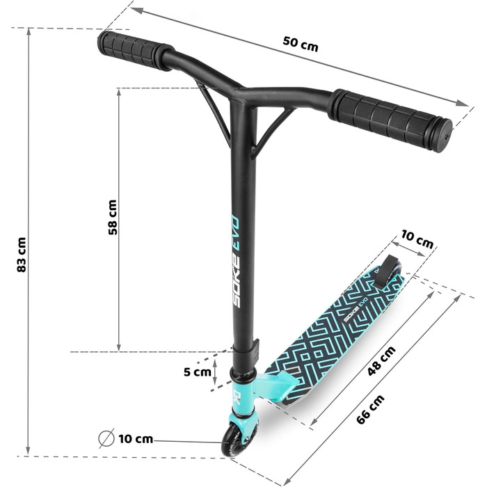 Трюковий самокат SOKE Evo для екстремальних поїздок у скейтпарку Вуглецеві підшипники з хромованої сталі ABEC-9 Колеса PU 88A Y-подібне кермо з ручками TPR світло-блакитна алюмінієва дека